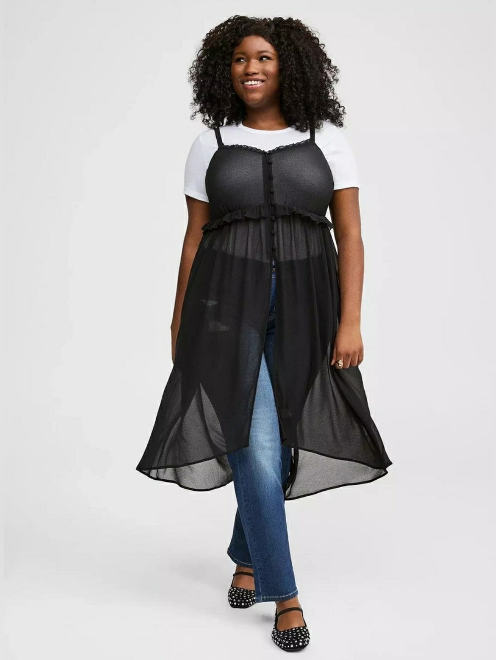 Torrid Hi-Low Chiffon Open Front Tunic Top
